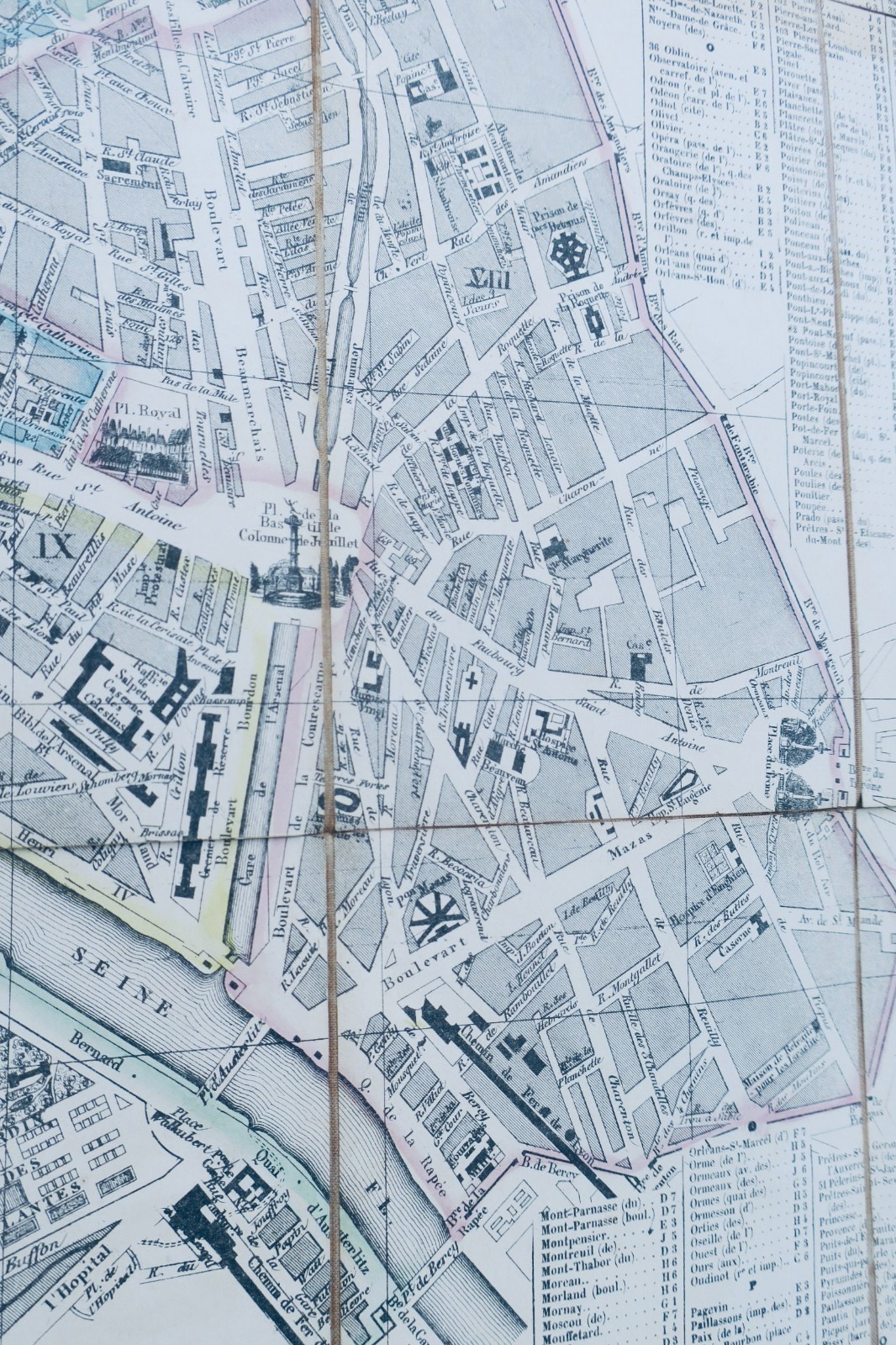 Paris Fine starched map 43 x 63 cm. 1855 NEW PLAN OF PARIS