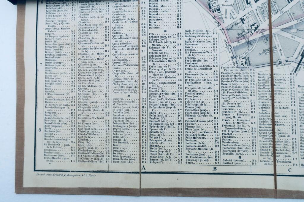 Paris Belle carte entoilée 43 x 63 cm. 1855 NOUVEAU PLAN DE PARIS