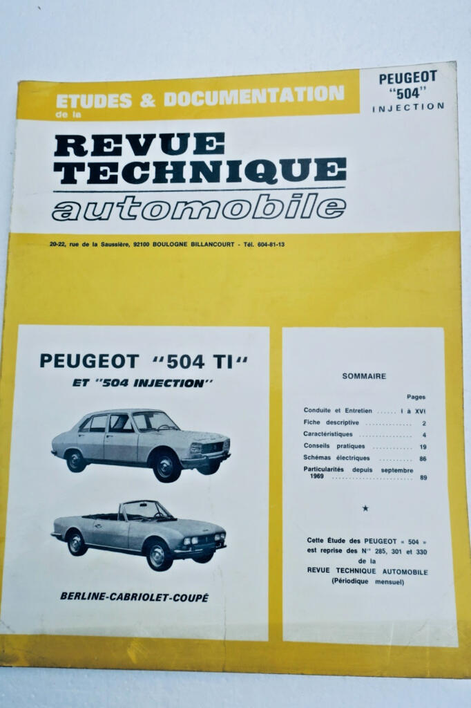 peugeot 504 TI et 504 injection – berline, cabriolet, coupé ETAI