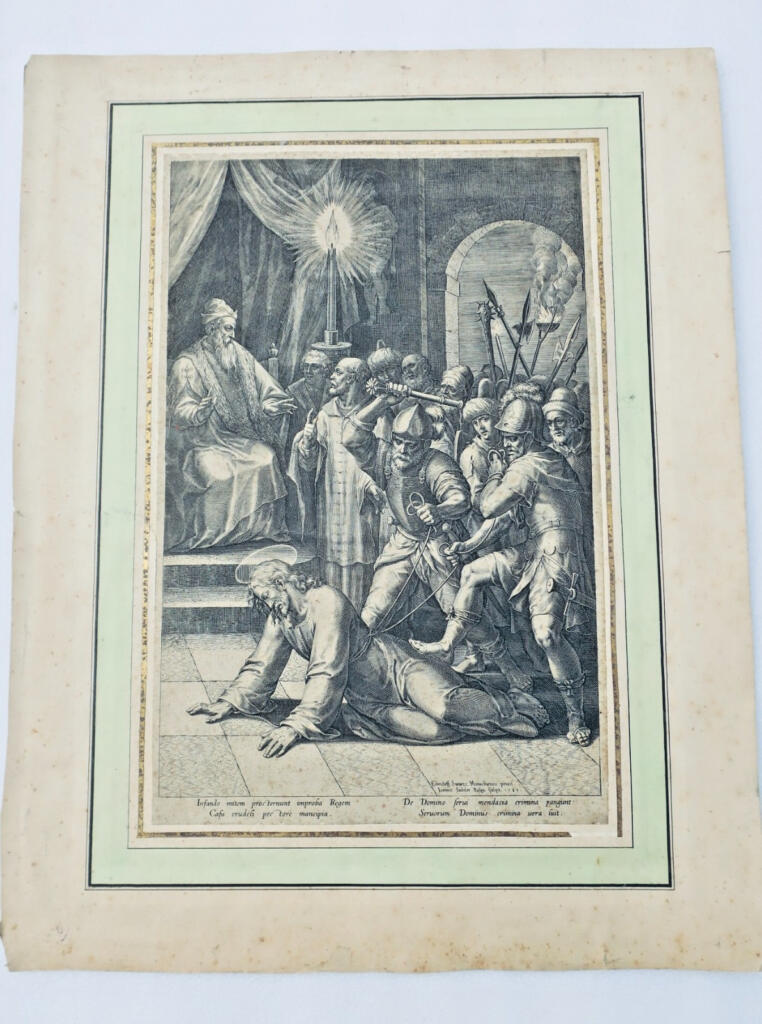 Christ bafoué et frappé devant le grand prêtre Caïphe JAN Sadeler 1589 passion
