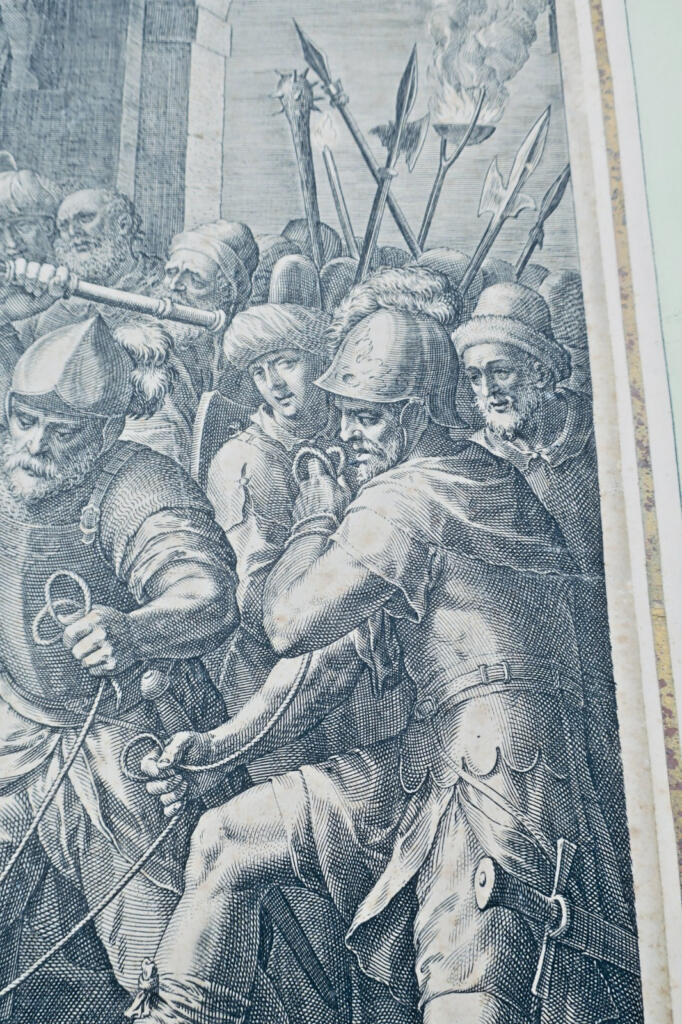 Christ bafoué et frappé devant le grand prêtre Caïphe JAN Sadeler 1589 passion