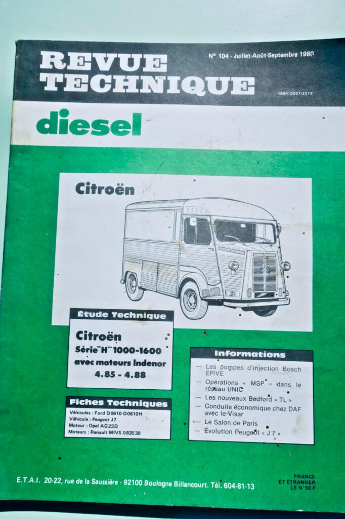 CITROEN H 1000 – 1600 avec moteur Indenor 4.85 4. 88 RTA revue technique N°104
