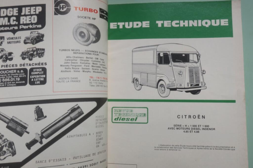CITROEN H 1000 – 1600 avec moteur Indenor 4.85 4. 88 RTA revue technique N°104