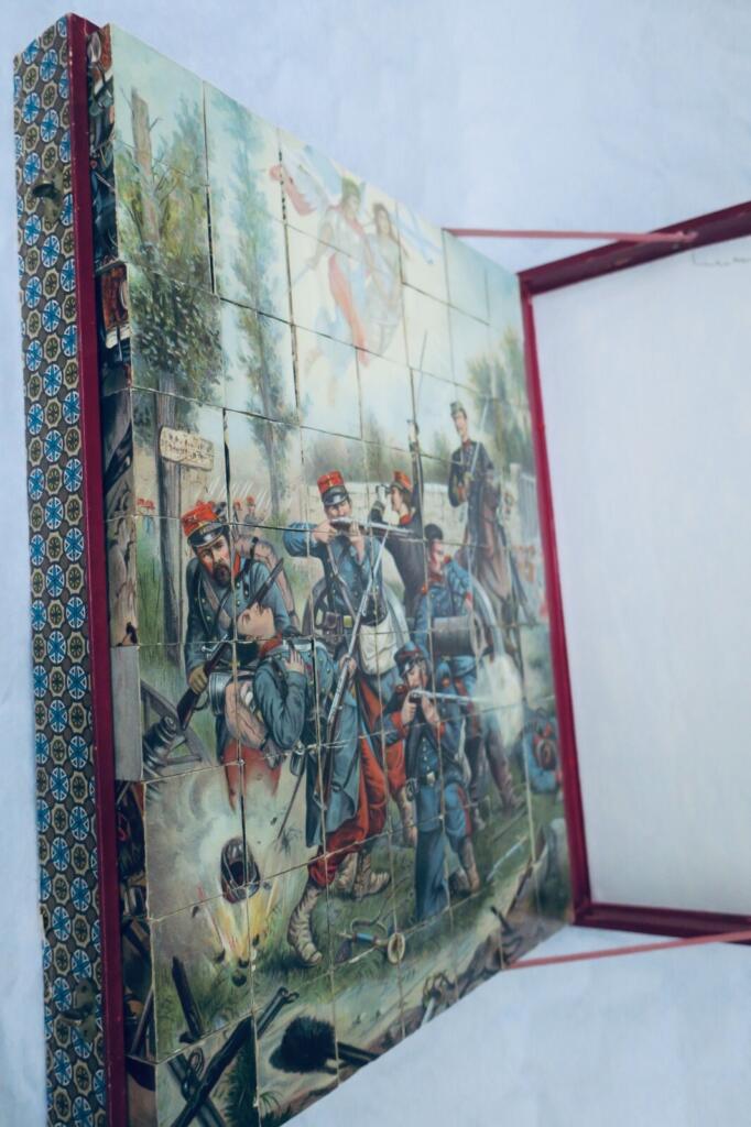 19th-century military cube puzzle set with chromolithographs