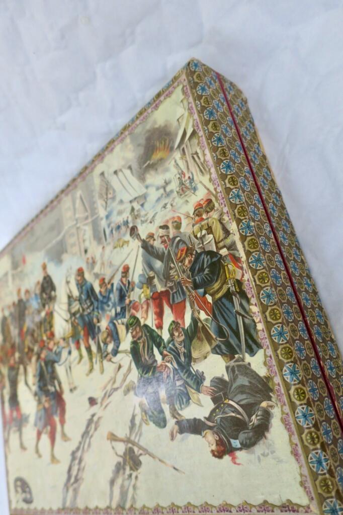 19th-century military cube puzzle set with chromolithographs