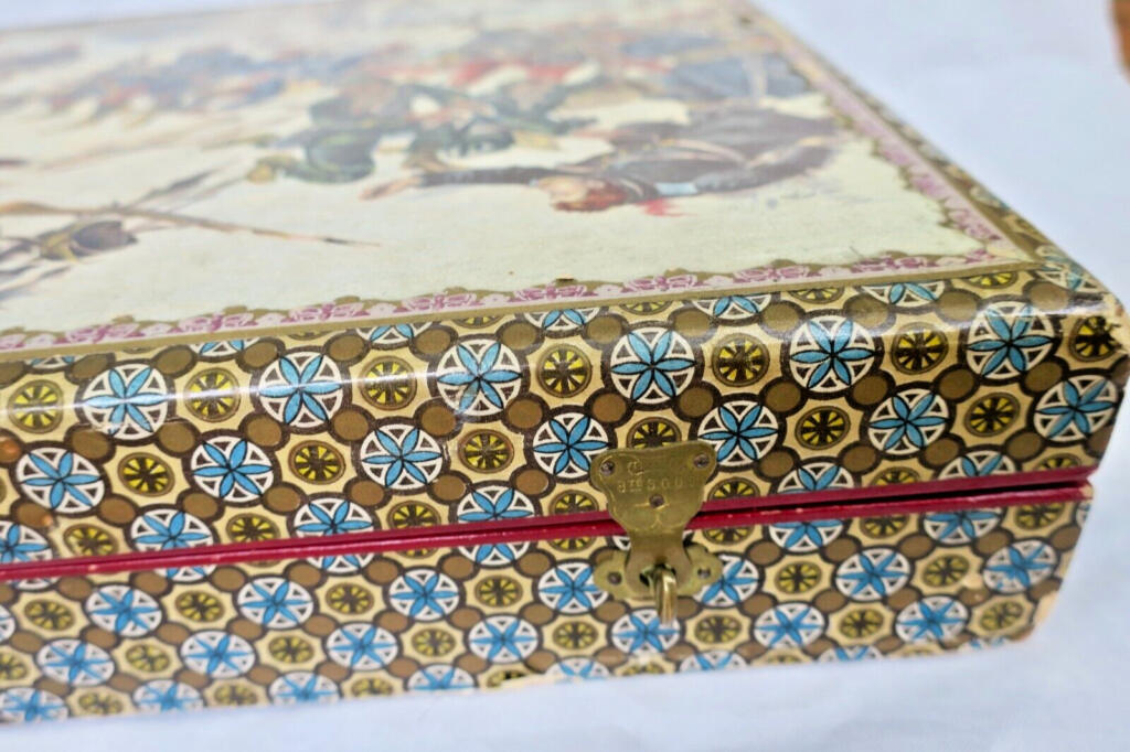 19th-century military cube puzzle set with chromolithographs
