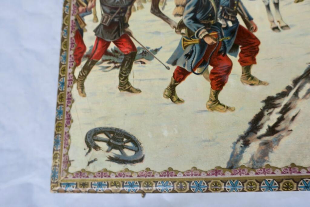 19th-century military cube puzzle set with chromolithographs