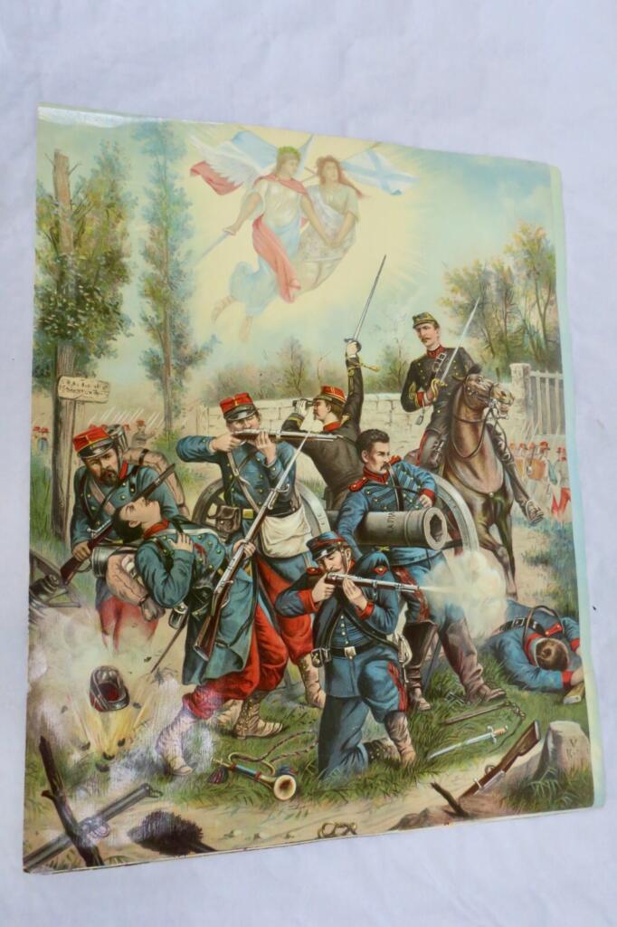 19th-century military cube puzzle set with chromolithographs