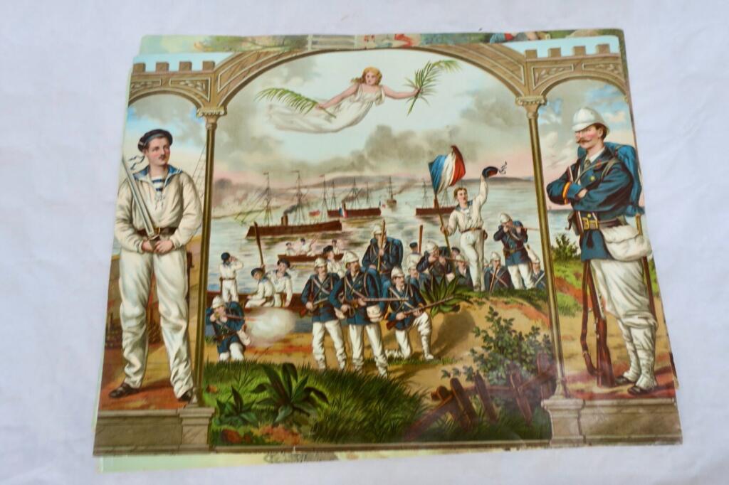 19th-century military cube puzzle set with chromolithographs