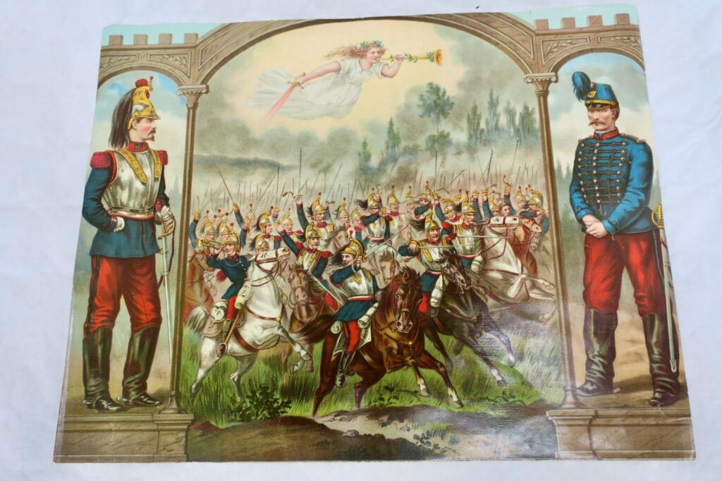 19th-century military cube puzzle set with chromolithographs
