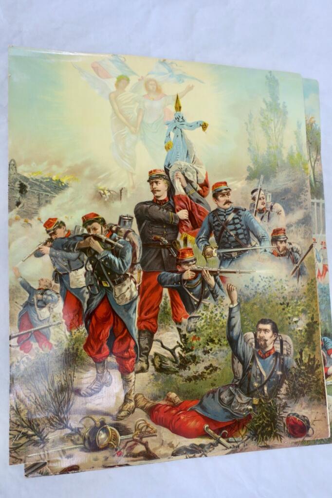 19th-century military cube puzzle set with chromolithographs
