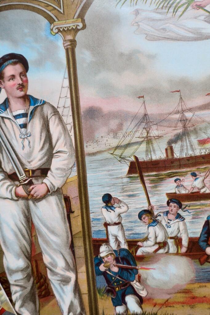 19th-century military cube puzzle set with chromolithographs
