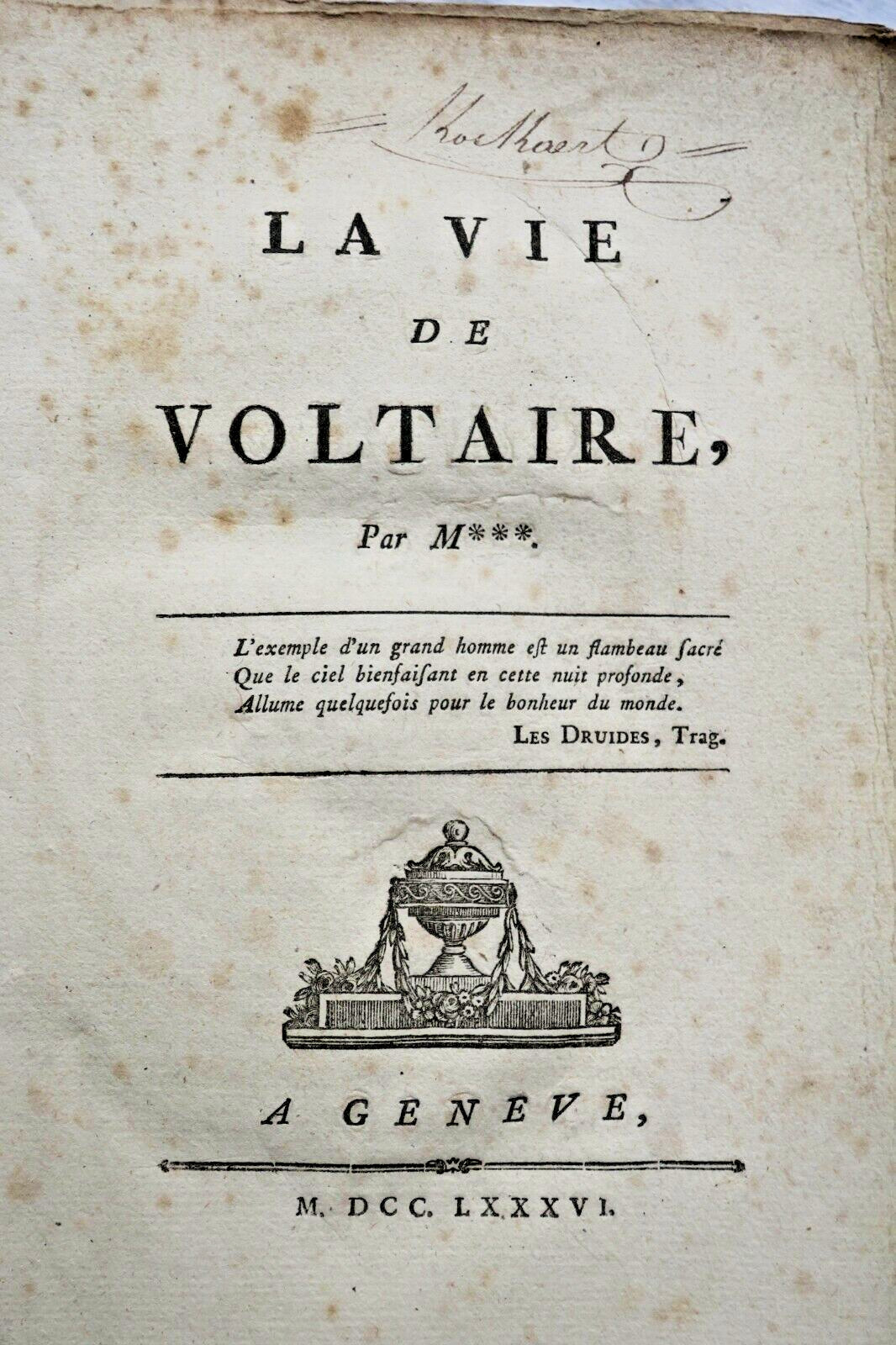 デュヴェルネ著『ヴォルテール伝』ジュネーヴ、1786年