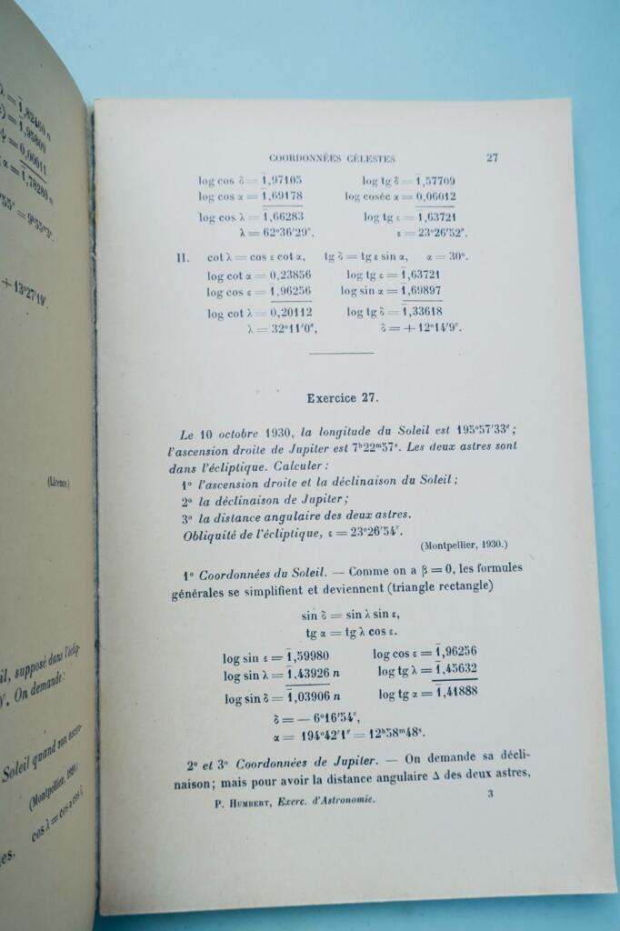 Exercices numériques d'astronomie 1933 Humbert