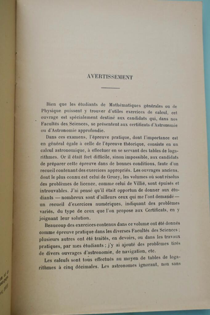 Exercices numériques d'astronomie 1933 Humbert