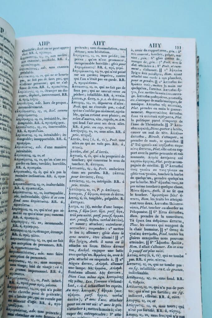 griechischer ABRISS DES GRIECHISCH-FRANZÖSISCHEN WÖRTERBUCHS 1835