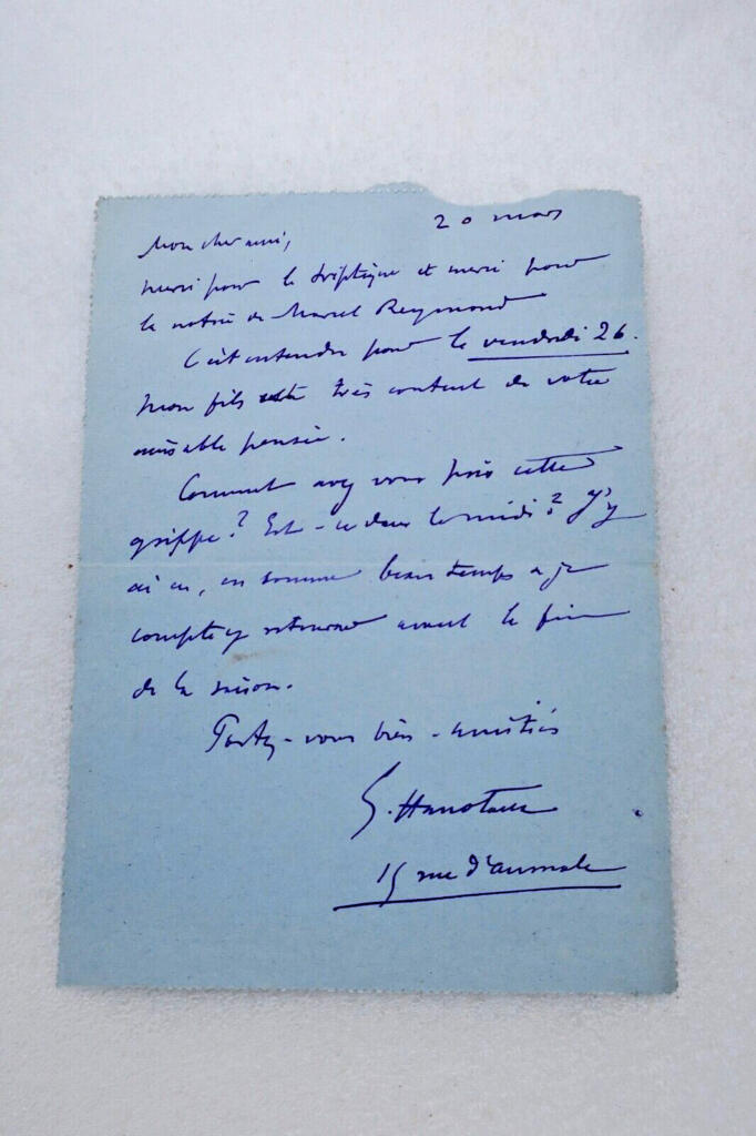 Hanotaux autograph letter to Jules Comte