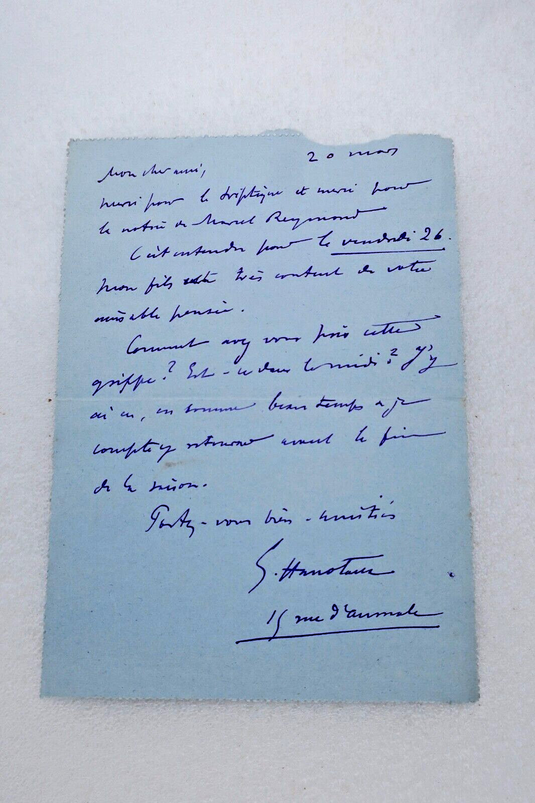 Hanotaux eigenhändiger Brief