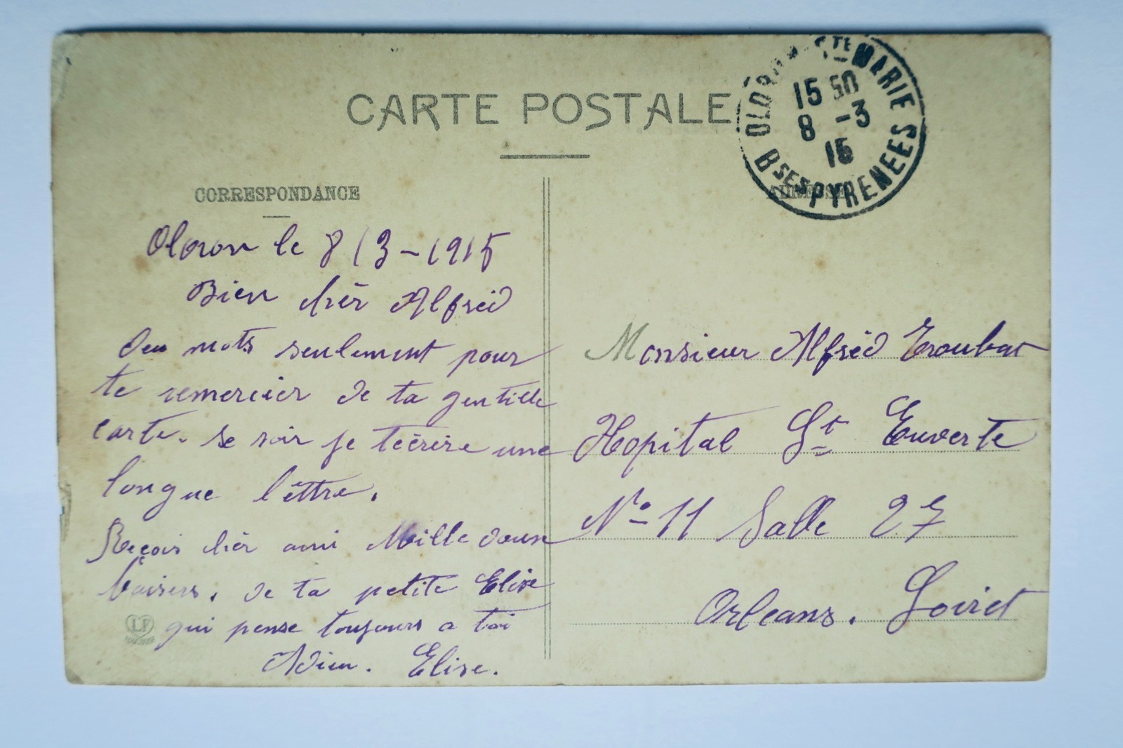 Oloron Sainte-Marie, Die spanische Straße, Automobil Poilu 1915