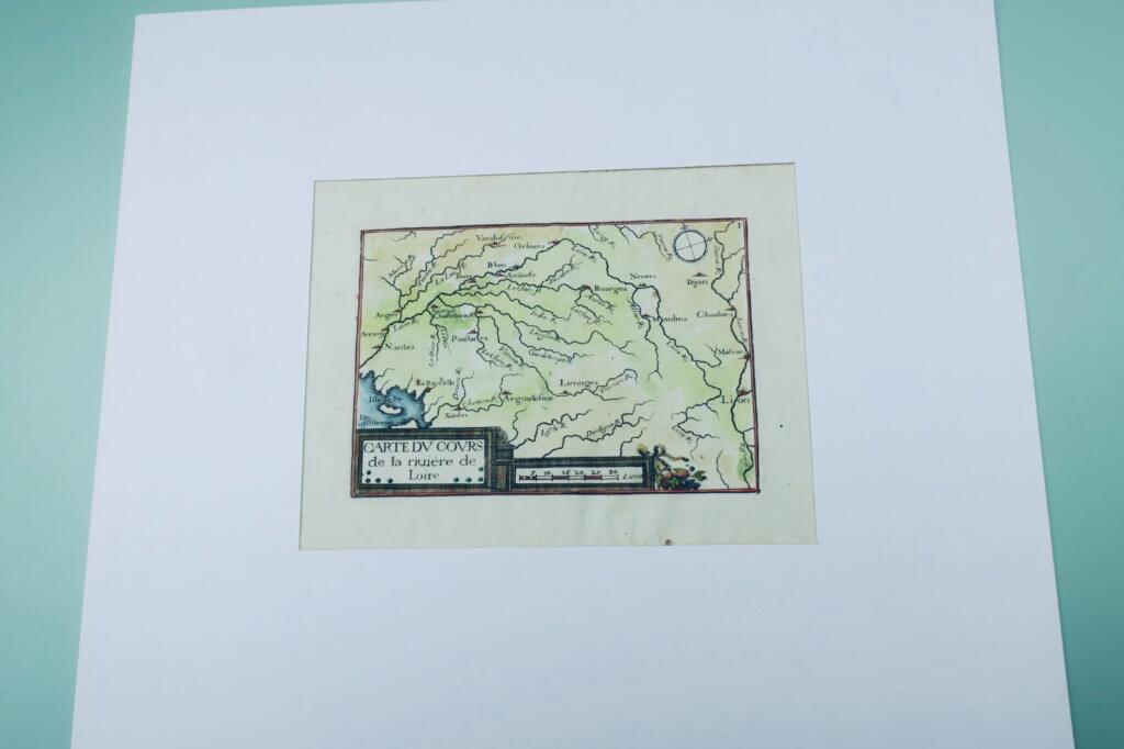 Loire River Course Map, 17th Century Hand-Colored