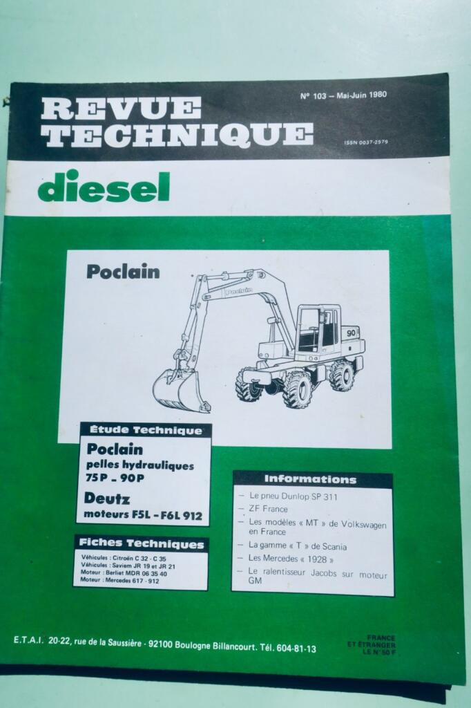 Pelles 75P 90P Revue Technique TP Deutz Poclain hydrauliques Deutz