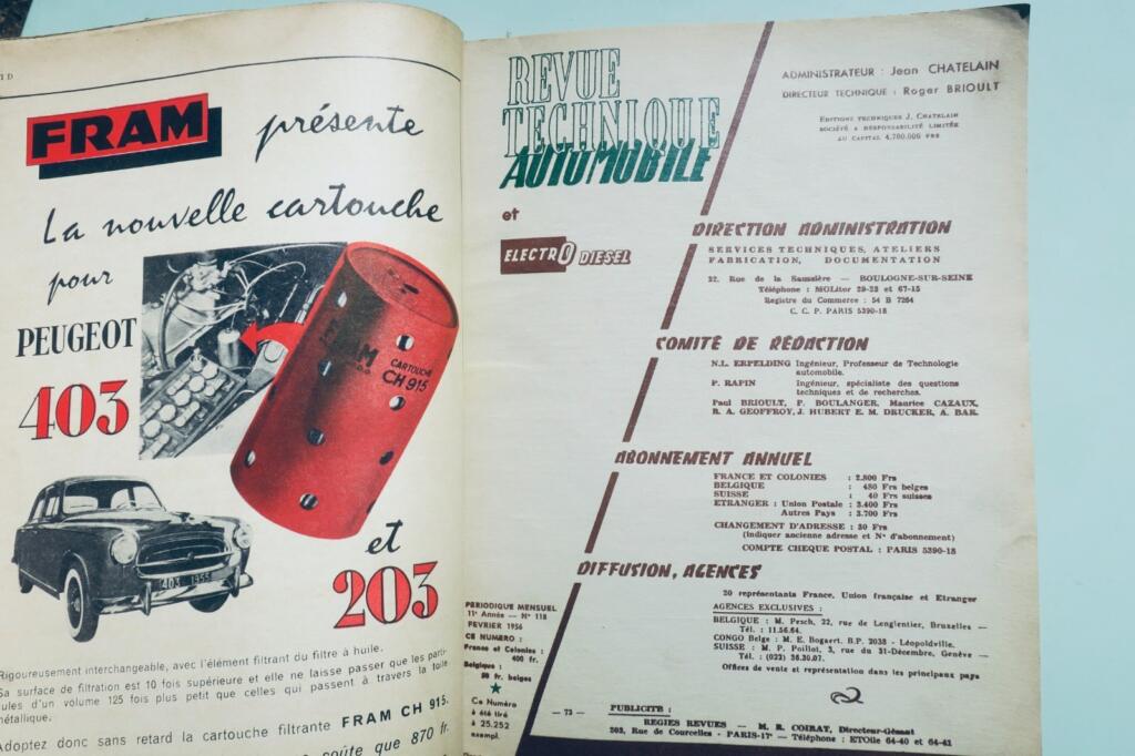 PEUGEOT 403 REVUE TECHNIQUE AUTOMOBILE n° 118 1956 MERCEDES 180 et 300 Aronde