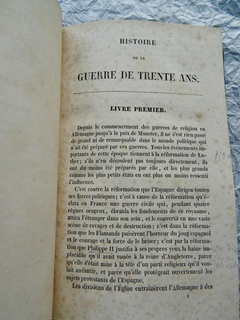 SCHILLER HISTOIRE DE LA GUERRE DE TRENTE ANS 1841