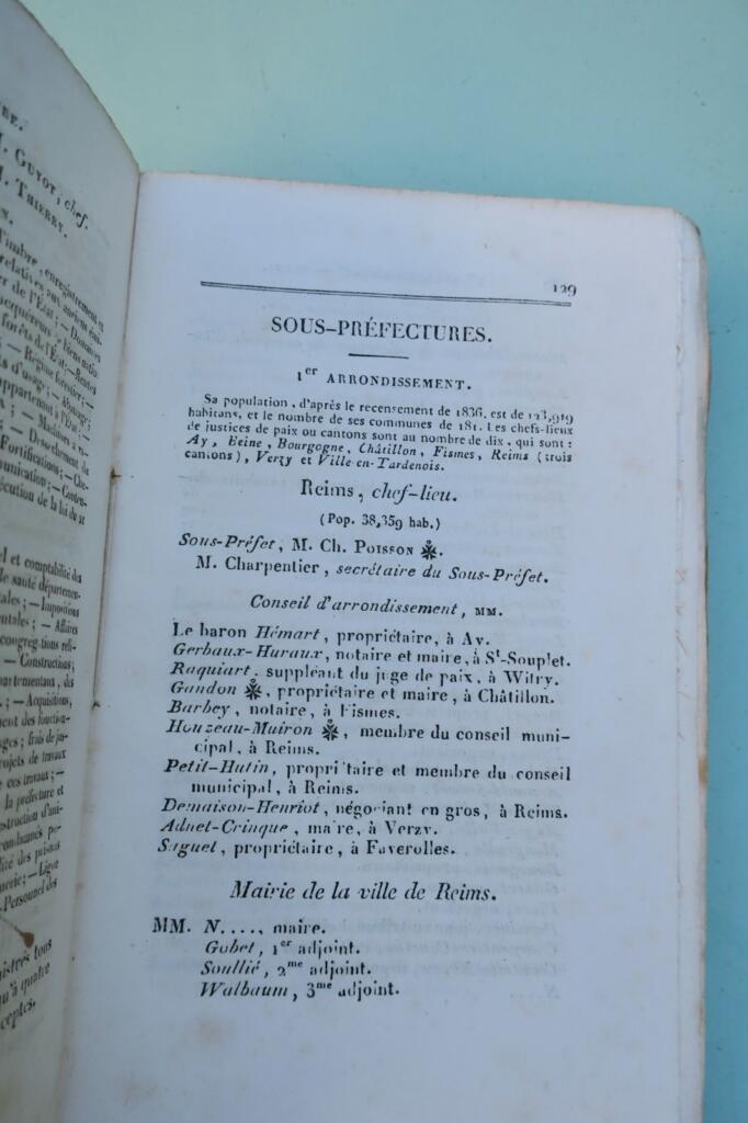 ANNUAIRE OU ALMANACH DU DÉPARTEMENT DE LA MARNE, POUR L’ANNÉE 1839