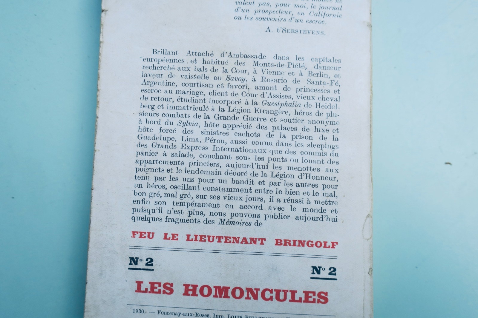 Cendrars. 鑑德拉斯(Blaise)《已故的布林戈夫中尉》1930 奧桑帕雷❦ CENDRARS (Blaise). FEU LE LIEUTENANT BRINGOLF. 1930 Au Sans Pareil (vue 2 sur 6)