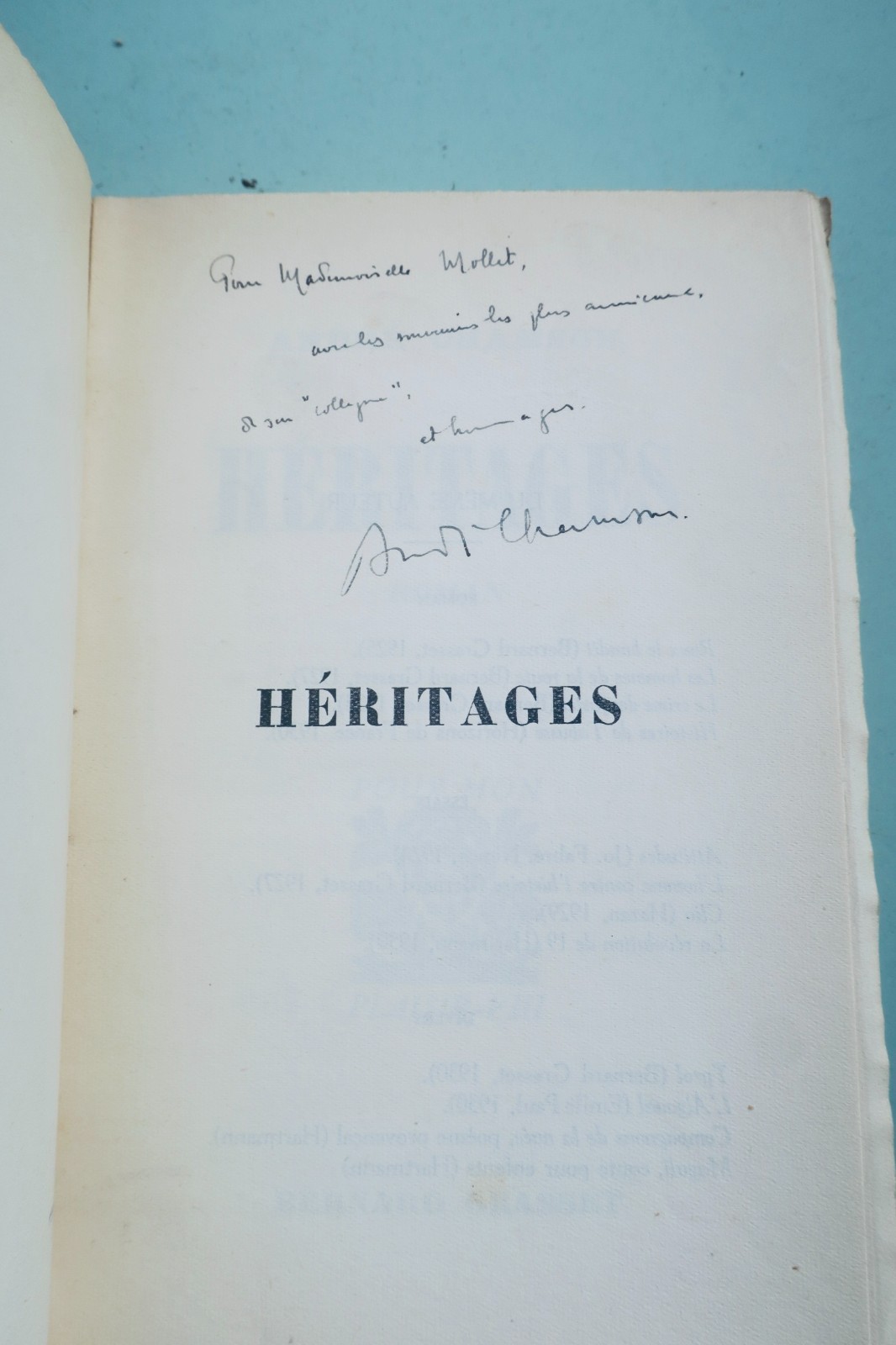 André Chamson, Héritages – mit Widmung