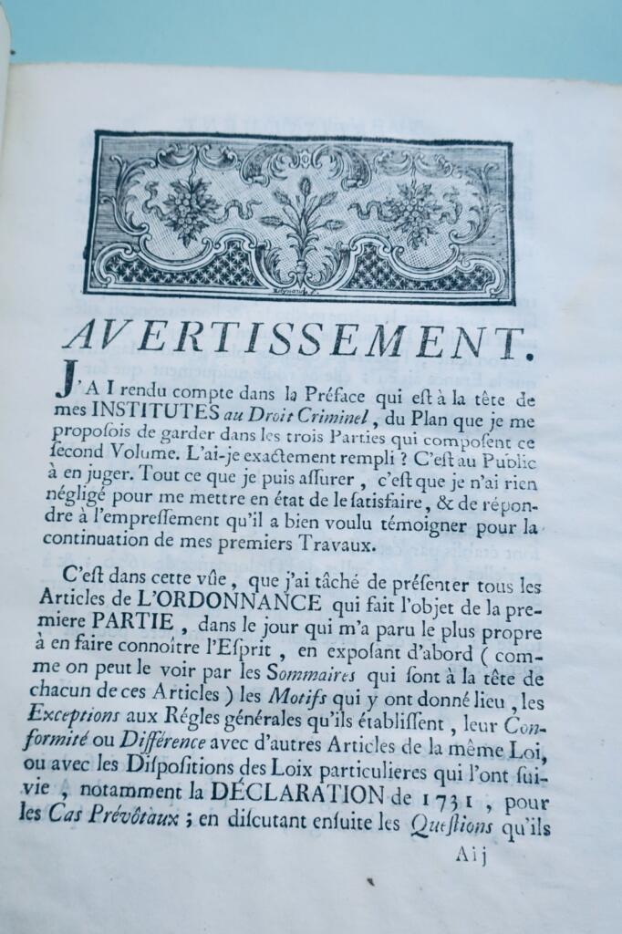 犯罪法典 Muyart de Vouglans INSTRUCTION CRIMINELLE, SUIVANT LES LOIX ET 1767