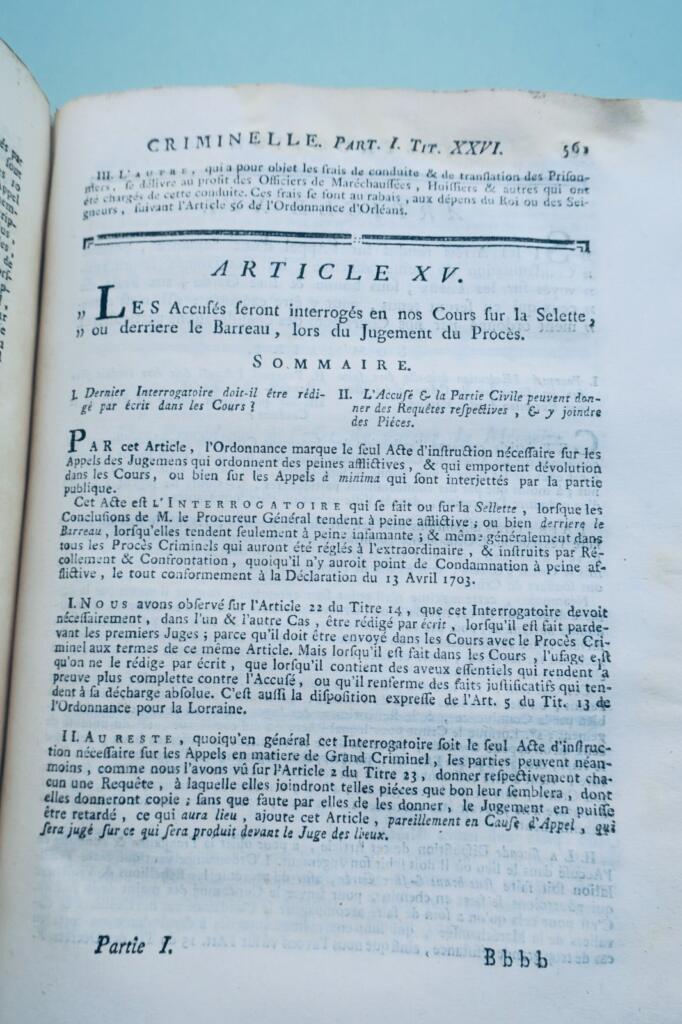 犯罪法典 Muyart de Vouglans INSTRUCTION CRIMINELLE, SUIVANT LES LOIX ET 1767