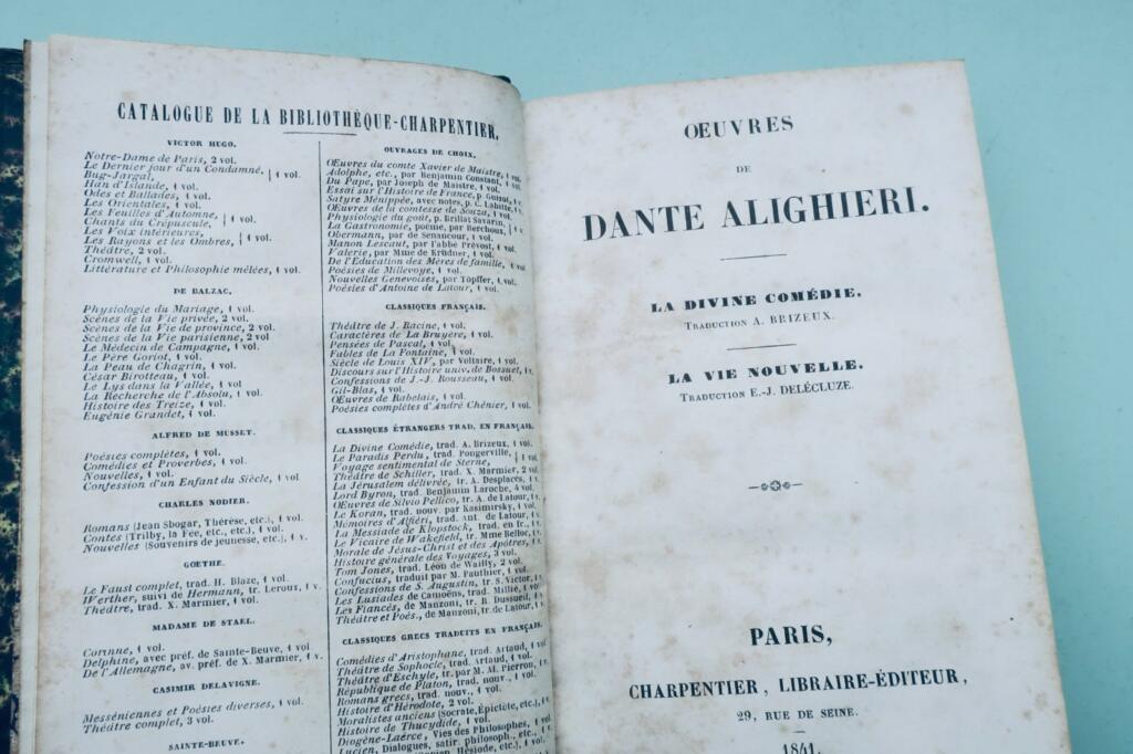 DANTE Alighieri Oeuvres CHARPENTIER LA DIVINE COMÉDIE 1841