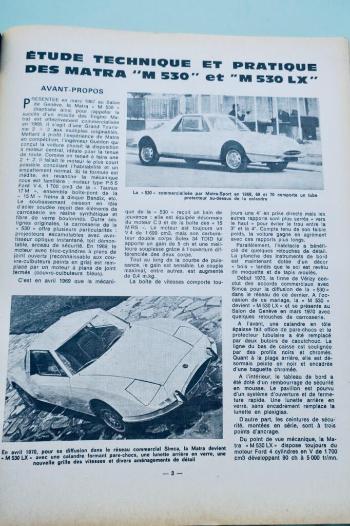 matra 汽车技术评论. 1970. 第291 - 292期. Matra M 530 LX