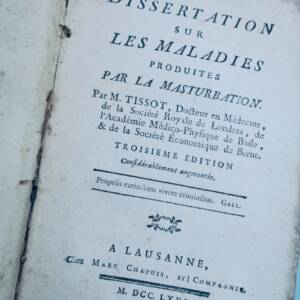 自慰行為に関する論文。1766年、マスターベーションによる疾患についての研究