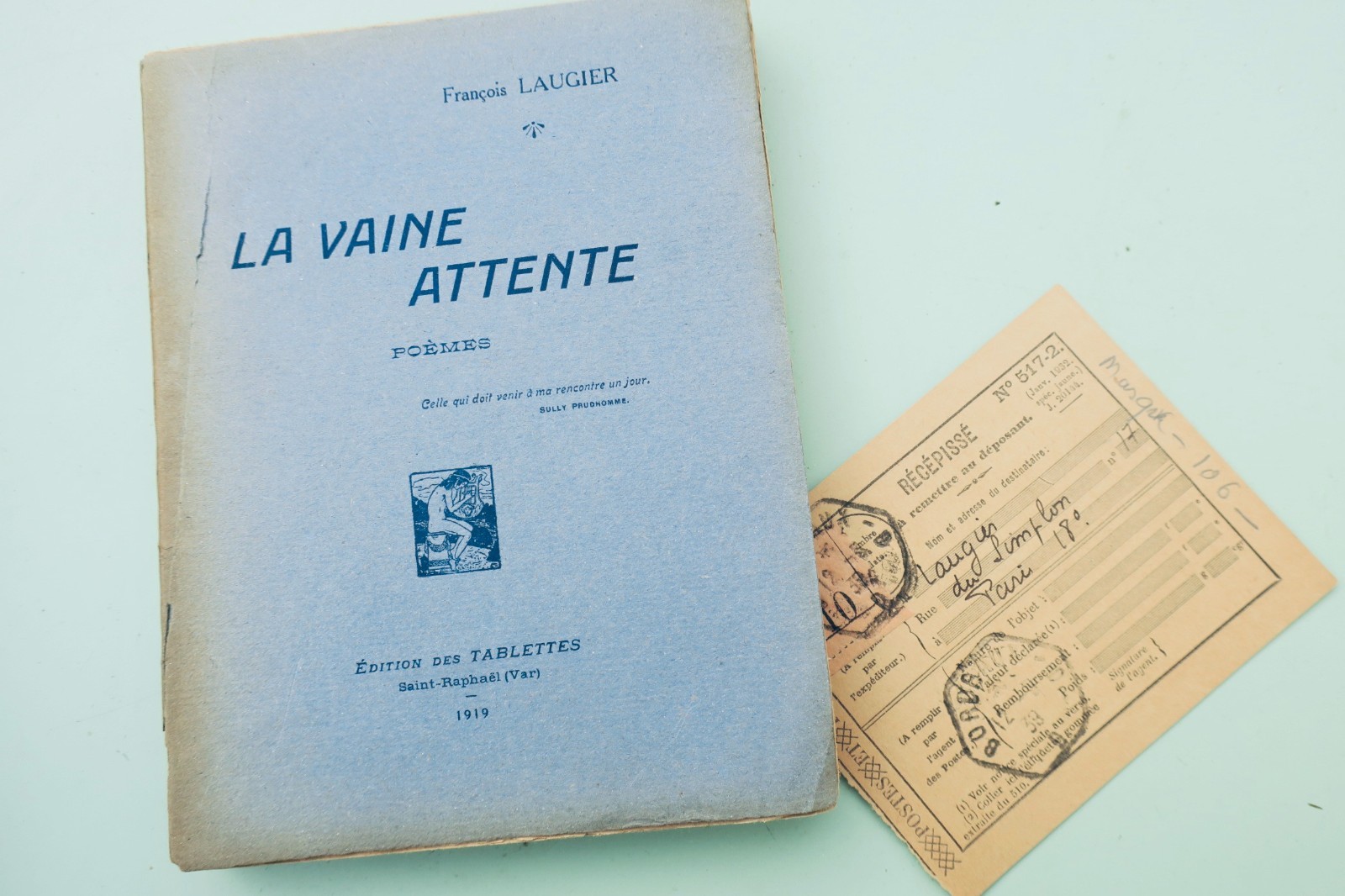 poèmes François Laugier la vaine attente 1919, in-12 (livre ancien, vue 2 sur 9)