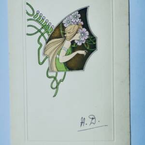 art nouveau jeune femme motif doré et gaufré