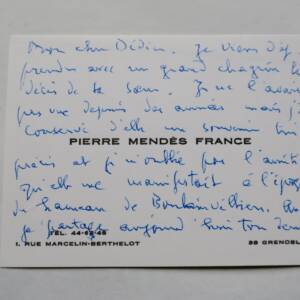 Pierre Mendès France belle carte autographe manuscrite