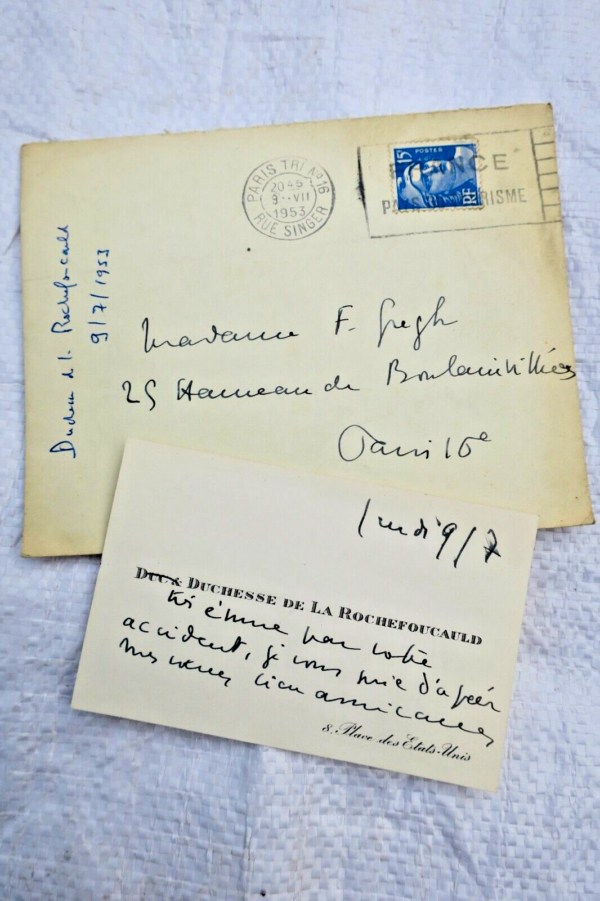 Carte manuscrite autographe duchesse de La Rochefoucauld