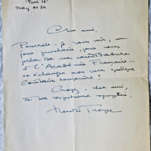 HENRI TROYAT belle lettre autographe manuscrite