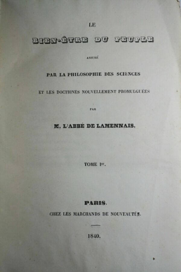 Le bien-être du peuple 1840 Lamennais – Image 3