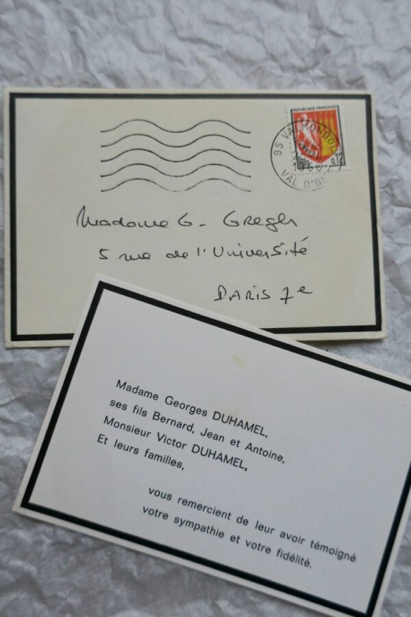 Mme Duhamel carte autographe manuscrite signée