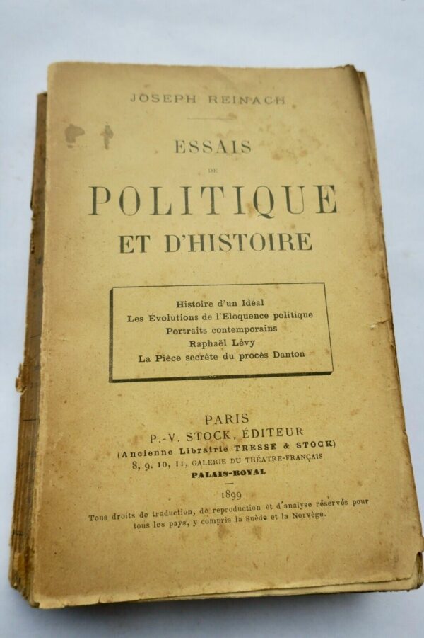 Reinach Joseph Essais de politique et d'histoire + dédicace