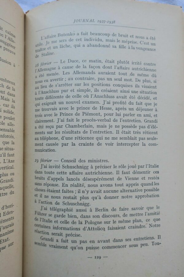 COMTE GALEAZZO Ciano Journal Politique 1937 - 1938 – Image 5
