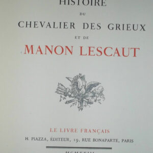 L'Abbe Prevost Histoire du Chevalier des Grieux  Piazza sur Marais nté