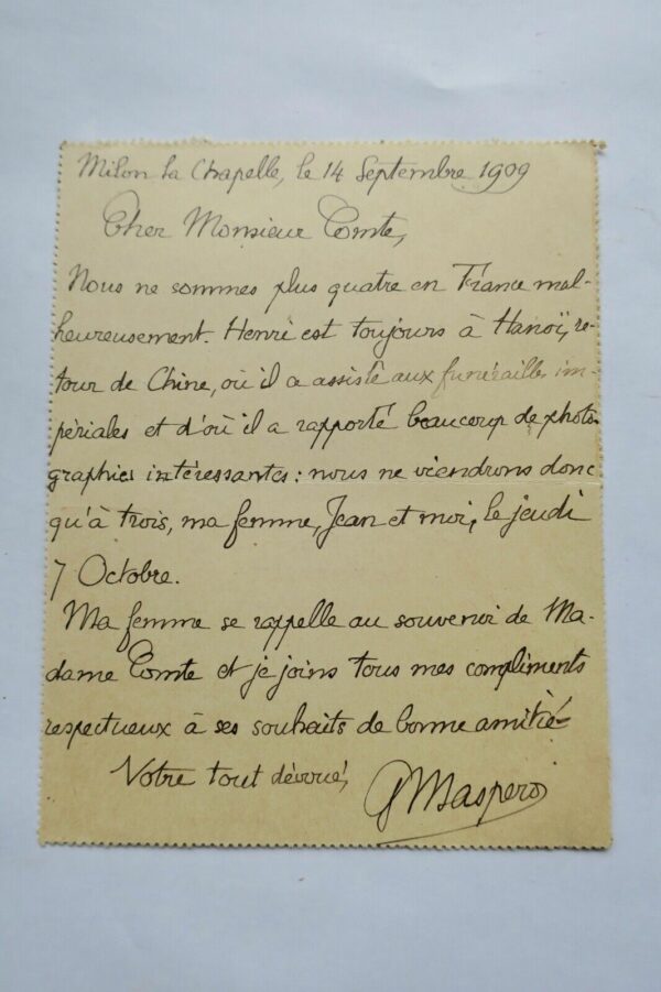 Maspero belle lettre autographe manuscrite
