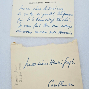 Maurice DRUON carte autographes signée de casablanca