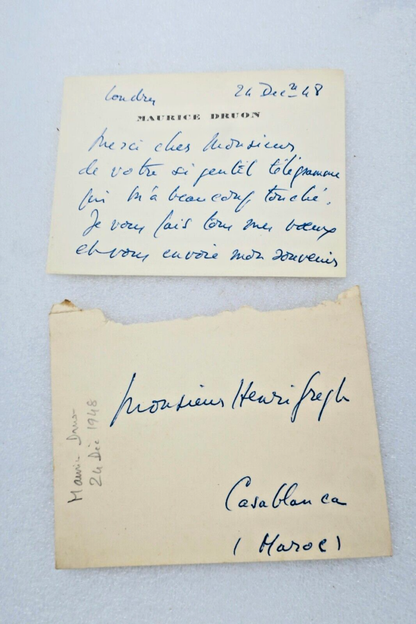 Maurice DRUON carte autographes signée de casablanca