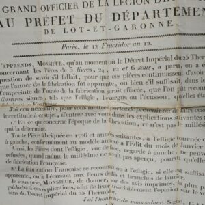 Monnaie ministre des finances Lot et Garonne 1804