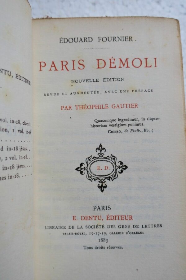Paris démoli + envoi de l'auteur à Fournier académicien/ reliure de Pagnant – Image 7